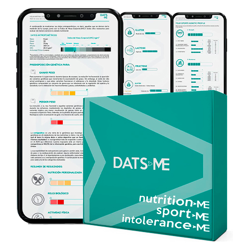 DATS ME – Pack Plus: NutritionMe, SportMe e IntoleranceMe, Test Genético de Nutrición Personalizada, Intolerancia Alimentaria y Rendimiento Deportivo, Incluye Kit de ADN